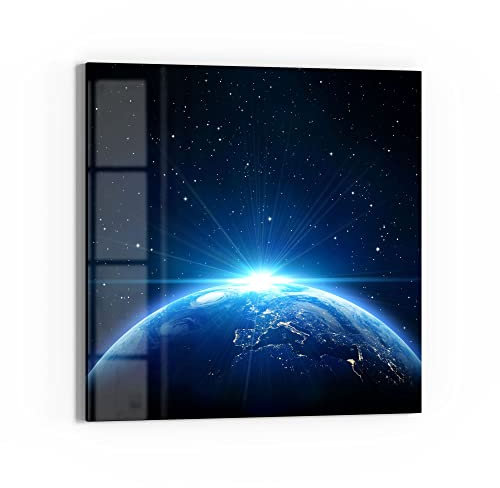 DEQORI Glasbild Echtglas | Motiv Sonnenaufgang im All | quadratisch einteilig 30x30 cm | schöne Dekoration | Wandbild für Wohnzimmer, Schlafzimmer, Flur & Küche | moderne Wanddeko