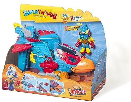 SUPERTHINGS Wild Eagle - SuperThings Adlerflugzeug inkl. 1 Wild Kid und 1 Wild SuperThing Held Exclusive Shooter & Trigger zum Öffnen des Schnabels des Adlers und zur Eroberung der Schurken