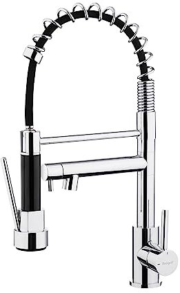 Ibergrif M22144, Mitigeur de Cuisine avec Douchette Extractible 2 Jets, Mitigeur de Cuisine Professionnel avec Deux Becs, Acier Inoxydable, Chromé, Argent