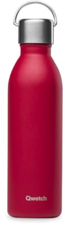 Qwetch - Bouteille Isotherme Active Rouge Grenat 600ml - Gourde avec Anse Inox Recyclé - 24h Froid et 12h Chaud - Etanche, Sans BPA & Compacte