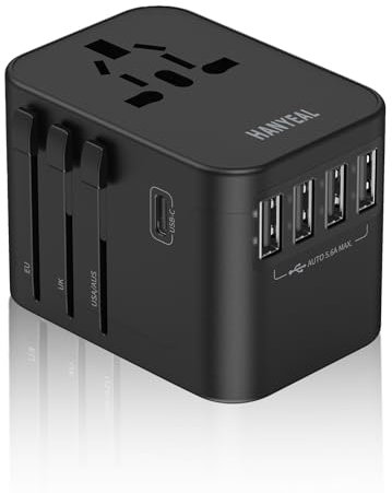 HANYEAL Adattatore Universale da Viaggio,Adattatore Presa Inglese,Adattatore Presa Americana,Presa Universale da Viaggio con 4USB, 1USB C e 1 CA,Presa Universale da viaggio