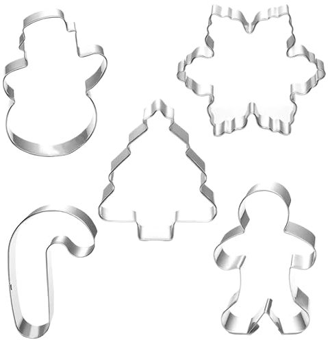 Orapink Lot de 5 emporte-pièces de Noël - Bonhomme de neige, arbre de Noël, bonhomme en pain d'épices, sucre d'orge, flocon de neige - Emporte-pièces pour biscuits, fondant, décoration de gâteau