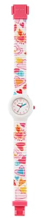 HIP HOP, Kids Fun-Kollektion, Armbanduhr für Mädchen, Farbe Herz, austauschbares Silikonarmband, farbige Indizes und Kugeln, Gehäuse 28 mm, Quarzwerk, wasserdicht, Länge verstellbar, Modern