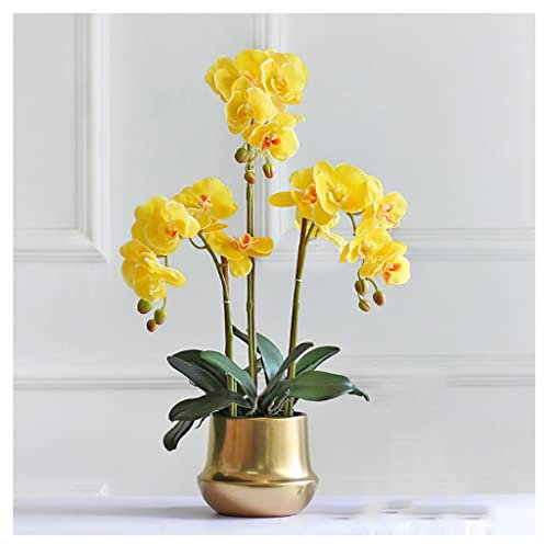 Kunstblumenstrauß Kunstblumen Künstliche Blumen Künstliche Blumen in der Vase, künstliche Blumen for Dekoration, gefälschte Blumen Orchidee Phalaenopsis for Home Centerpiece Decor Deko (Color : Yello