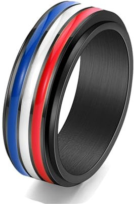 ANAZOZ Antistressringe Edelstahl, Personalisierter Ring Herren Trauringe Größe 62 (19.7) Rotierender Dreifarbiger Ring Breit 8 mm