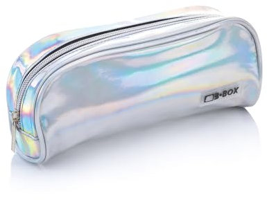 Favorit - Estuche para lápices Escolares (tamaño Grande, 22 x 9 x 6,5 cm, con Cremallera Plateada), Plata, Bolsa Brillante de Plata