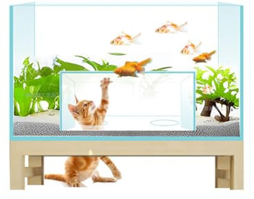 MegLob Immersive Cat Viewing Aquarium, Glass Fish Tank with Solid Wood Base, Gift for Cat Lovers