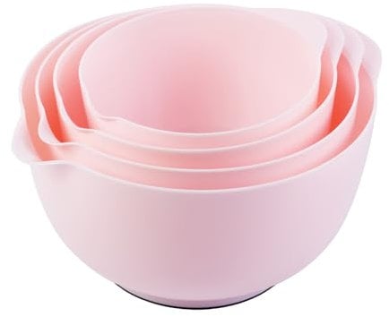 BoxedHome Pink Mixing Bowl Set Plastic Salad Bowl Non-Slip Stackable Serving Bowls for Kitchen 4-Piece Mixing Bowl Set