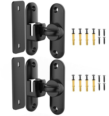 Barn Door Lock – Small 90/180 Degree Flip Sliding Door Latch Heavy Duty Bar Gate Latches Safety Slide Lock for Bathroom, Garden, Bedroom, Cabinet (Black-2Pack)