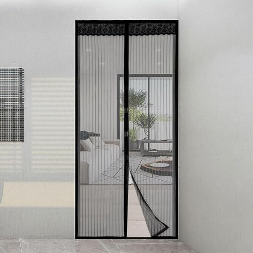 ASAB Magnetic Fly Screen Door Durable Nylon Mesh Fly Screen for Doors Magnetic Secure Seal Closure Dust Blocker Easy to Install Wind Resistant Fly Curtain for Doors Pet Friendly Keeps Bugs Out (Black)