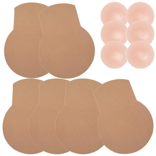 POMAMZ 3 Paia di Nastri per Reggiseno Push up Boob Adesivi per Seni Grandi, Fascia per Petto Invisibile e 3 Paia di copertine per capezzoli, Beige., F/G Cup
