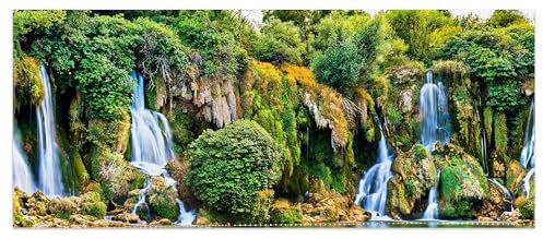 wandmotiv24 Leinwandbild Wasserfall im Urwald, Klippe, Dschungel 120x50cm (BxH) M1081