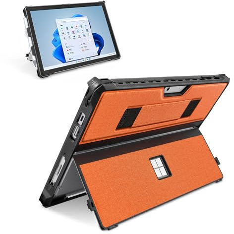 SSS·GRGB Protective Case for Microsoft Surface Pro 7+/7/6/5/4/Pro LTE 12.3-Inch - Slim All-in-One Rugged Cover with Hand Strap, Compatible with Type Cover Keyboard & Adjustable Stand (Orange-Red)