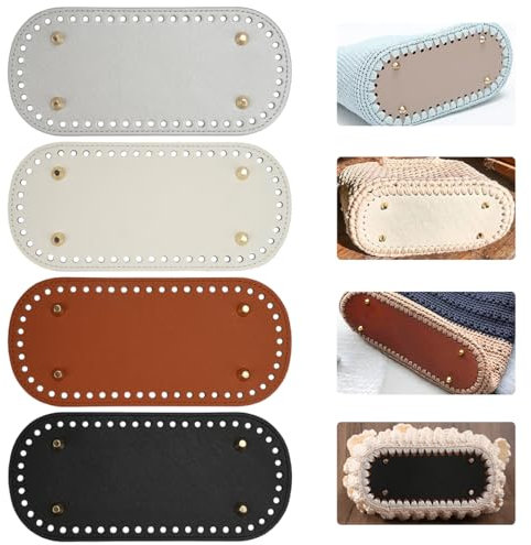 4 Stück Stricken Häkeln Pu Taschenboden, 4 Farbe Oval Boden für Taschen zum Häkeln, Häkeltasche Taschenbode Häkeln mit Löchern Lederboden für Taschen Häkeln , Handtasche Schultertasche Diy Zubehör