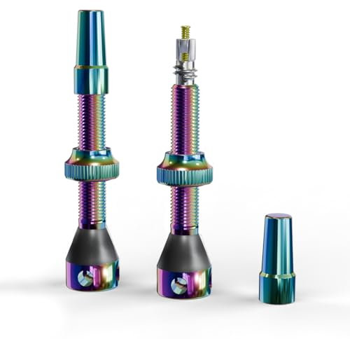 Shredr. Tubeless Ventil Set, Oilslick | Presta für Schlauchlos-Reifen | Superleichtes Alu, Rainbow Eloxiert, Französisches Ventil | 44mm für Normale Tubeless-Felgen