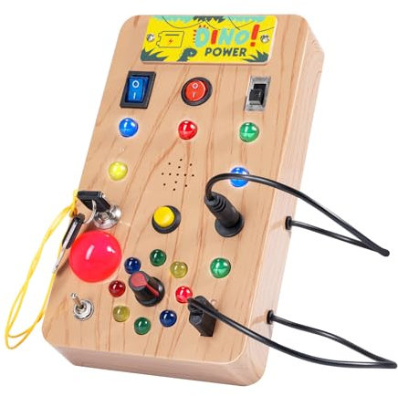 Carehabi Tableau Montessori Busy Board,Jouet Sensoriel éducatif pour Bébé 1 2 3 4 Ans,Tableau d'activités Electroniques avec 6 Interrupteurs,14 Lumières LED pour Cadeau de Noël et d'anniversaire