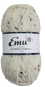 Emu Classic Tweed Chunky Acrylic Blend Yarn 100g Ball 150m, Off White - 001