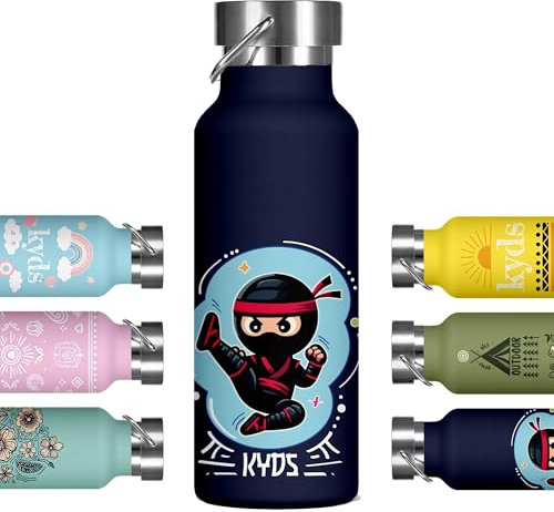 kyds® Children's Water Bottle, Thermal Stainless Steel Water Bottle, Insulated Bottle, Leak-Proof, Suitable for Carbonated Drinks, BPA-Free, Dishwasher Safe, Drinking Bottle for School, Sports (Ninja,