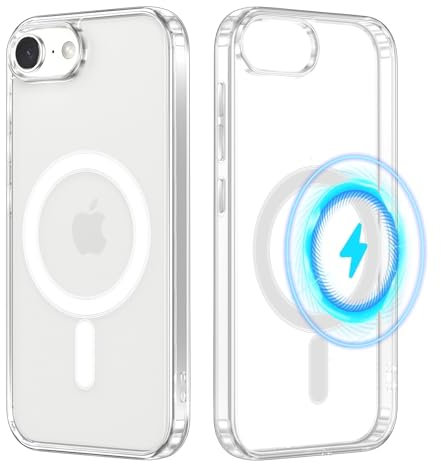 Yoedge Magnetica Cover per iPhone 16e Compatibile con MagSafe 6.1, Trasparente Custodia con Magneti Ultra Sottile Morbida Silicone TPU e PC Back Antiurto Protettiva Case per iPhone 16e, Trasparente