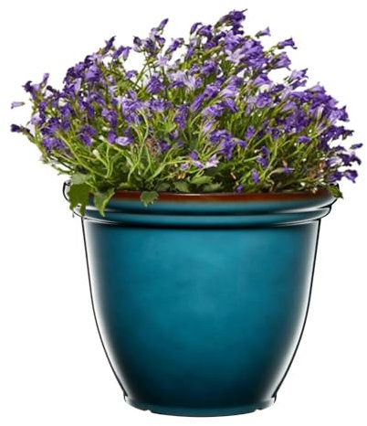 Gardening Naturally Anygyi Ceramic Effect Pot – Recycled Plastic Planter, Frost-Proof, Ideal for Indoor and Outdoor Settings, 36cm x 45cm (Blue) By Flowersea