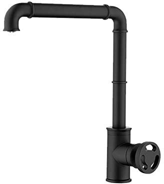 Robinets d'évier de cuisine en laiton, robinet de cuisine à poignée unique, robinets de salle de bain de style industriel rétro, robinet mélangeur d'eau chaude et froide, noir