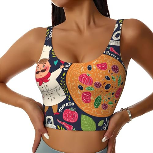 Chef Pizza-Druck Damen-Tanktop mit integriertem Brustpolster, Racerback, Yoga, Workout, Sport, Sportweste, Schwarz , XL