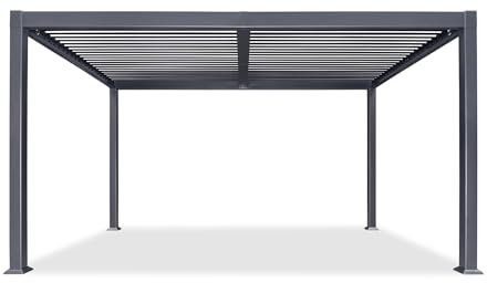 PURPLE LEAF Pergola Bioclimatique en Aluminium 3 x 4,25 m, Tonnelle de Jardin Exterieur Imperméable avec Lames Orientables, Pergola Jardin Exterieur pour Terrasse, Extérieur et Carport, Gris