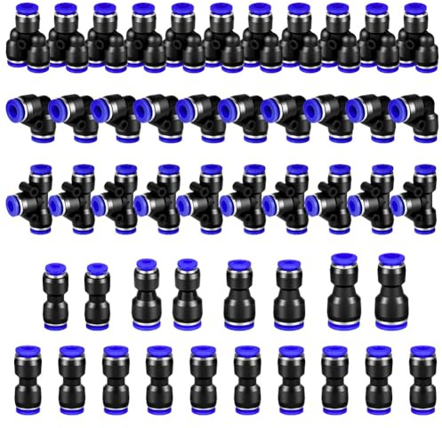 AOOWU 48 Pezzi Connettore Pneumatico 8mm, OD Raccordi a Pressione, Kit Raccordi Pneumatici, in Tubo di Irrigazione Raccordo Tubo Connettore Rubinetto, 10 Gomiti+18 Rettilinei+10 Divisori+10 Tee