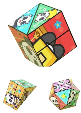 Kreativer faltbarer Panda-Zauberwürfel-Spielzeug für Kinder, 3D-Flips, Zauberwürfel-Set, Reise verwandelt Würfel, Stress-Angstlinderung und Zeitvertreib, 4-in-1-Würfel, Spielzeug für Kinder und