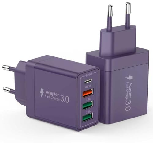USB C Ladegerät, 2 Pack USB Schnellladegerät 40W 4 Port PD+QC USB Schnell Netzteil USB C Adapter für iPhone 17/16/15/14/13 Pro Max, XS/XR/X, Samsung Galaxy S23 Ultra/S22 Ultra, Google, Tablet Handy