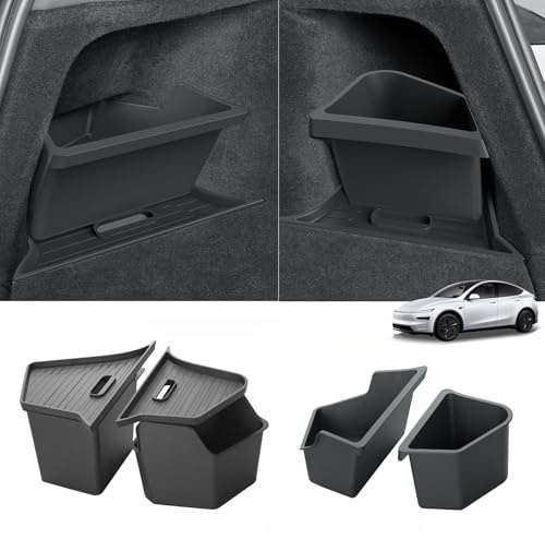 LUCKEASY Rear Trunk Storage Bins & Trunk Corner Up Storage Box for Tesla Model Y Juniper 2025 2026 Trunk Side Storage Box for Model Y Juniper 2025.03-Present Accessories Black TPE