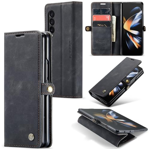 Sojlecyu Handyhülle für Samsung Galaxy Z Fold 4 hülle Premium PU Leder Cover Klapphülle Tasche Flip Case Magnet Kartenfach Ständer Schutzhülle für Samsung Galaxy Z Fold 4 5G, Schwarz
