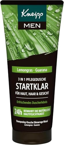 Kneipp MEN 3 in 1 Pflegedusche Startklar – Duschgel für Männer - Für Haut, Haar & Gesicht - Mit ätherischen Ölen und Extrakten aus Lemongras & Guarana - 200 ml (Packung mit 5)
