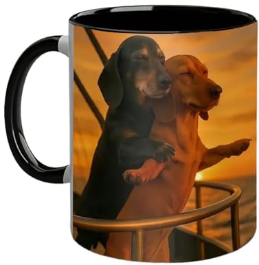 Dog Coffee Mug,11oz Ceramic Romantic Drinkware - Funny Mug Coffee Cup Romantic Pose - for Hot Cold Water Milk Juice Her Him Birthday Christmas Valentines Day Wedding Party