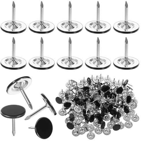 DOPENSPI 150 Stück Polsternägel,Schwarz Reißzwecken Pinnnadeln Kartennadeln Flach Reißnägel Metall Rund Kopf Möbelnägel Pinnwandnadeln für Korktafel Dekorative Pinnwand Bürokarte