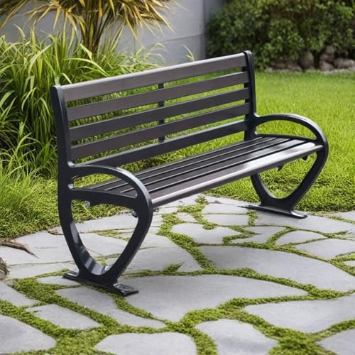 JSFYJZYZ Gartenbank aus Massivholz und Aluminium mit Armlehnen, Parkbank Wetterfest Terrassenbank für Garten und Terrasse