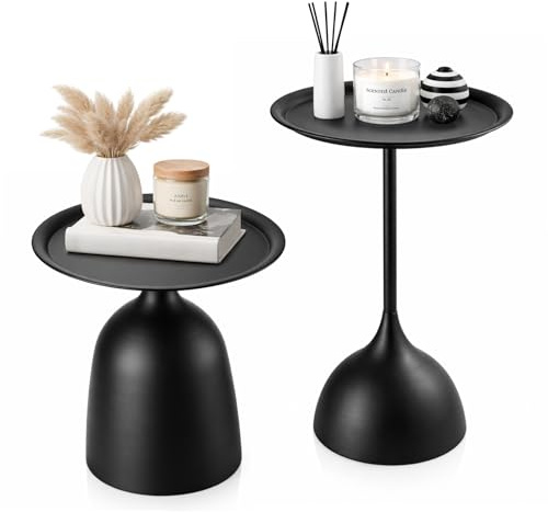 Black Side Tables Set of 2, Round Metal Accent Tables, Modern Nordic Minimalist Coffee Tables, Small Wrought Iron Side Tables for Living Room, Bedroom, Office