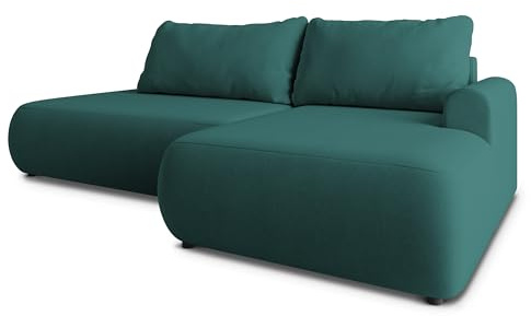 Masseno Ecksofa NUVIRA CL L-S mit Schlaffunktion L-Form, Japandi Sofa mit Bettkasten, Wohnzimmersofa, Couch, Soffa, Bettsofa, Couchgarnitur - Blau, Castel 75