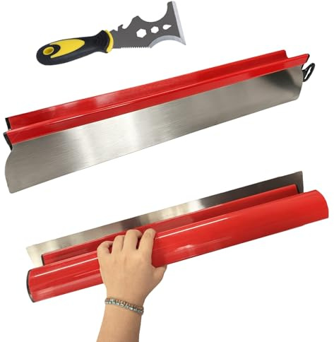 Lot de 2 Spatules, Spatule de Lissage 40 cm pour Murs et Plafonds avec Grattoir Multifonction 16 en 1 en Acier Inoxydable, Lame Souple en PVC pour Enduit, Lissage, Rénovation et Bricolage (40cm)