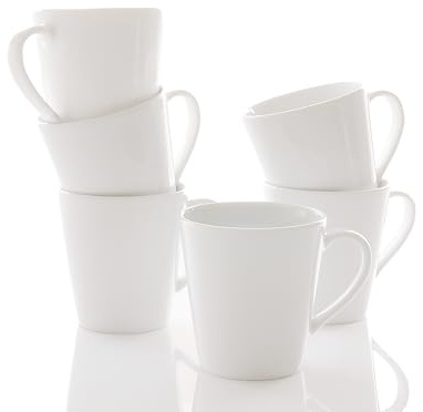 Heike Weiss Becher konisch Set 6-teilig, für Kaffee, Tee, Kakao Porzellan | klassische und zeitlose weiße Henkelbecher ca.250ml Inhalt, im Komplettset für 6 Personen, perfekt für Heiß- und Kaltgetränke