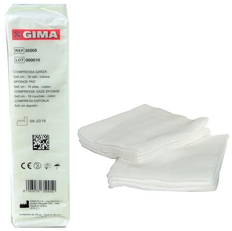 Gima 35005 Compressa Garza, Cotone, 16 Strati, 5 x 5 cm, Confezione da 1000