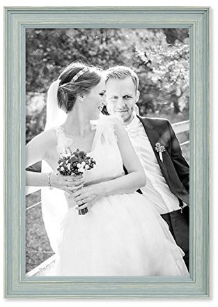 PHOTOLINI Bilderrahmen Skandinavischer Landhaus-Stil Petrol/Taubenblau 21x30 cm/DIN A4 Massivholz mit Shabby-Chic Note/Fotorahmen/Wechselrahmen