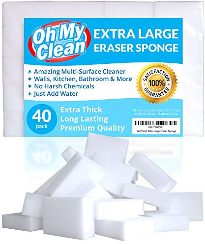 (40 unidades) Extra grande Magic goma de borrar esponja de limpieza – 2 x de grosor, 2 x duración de las Esponjas De Espuma De Melamina en bulk – multiusos de baño Scrubber – cuarto de baño, cocina,