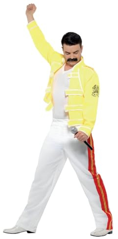Smiffys Queen Freddie Mercury Costume, Yellow with Jacket & Trousers, Officially Licensed Queen Fancy Dress, Adult Dress Up Costumes