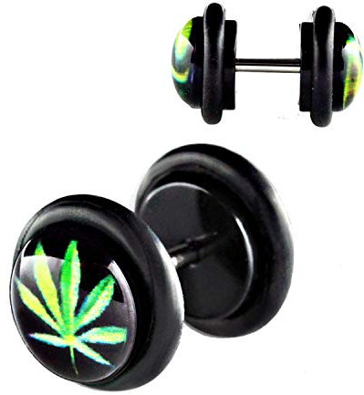 Fake Plugs Marihuana Weed Hanf 2er Set Piercing Ohrdehner Ohrplug