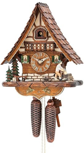 Cuco Clock Kuckucksuhr Schwarzwalduhr 'Holzleben' 36 x 30 x 17cm Wanduhr aus Holz, 8 - Tage Werk, manuelle Nachtabschaltung