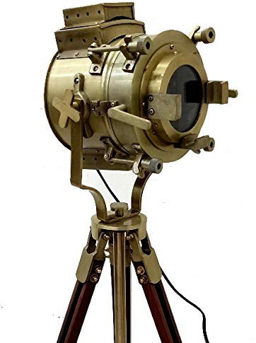 Classical Designer Marine Tripod Floor Lamp Hollywood Style Nautical Home Decorative Vintage Theatre Wooden Spotlight [Low Floor Lamp]
