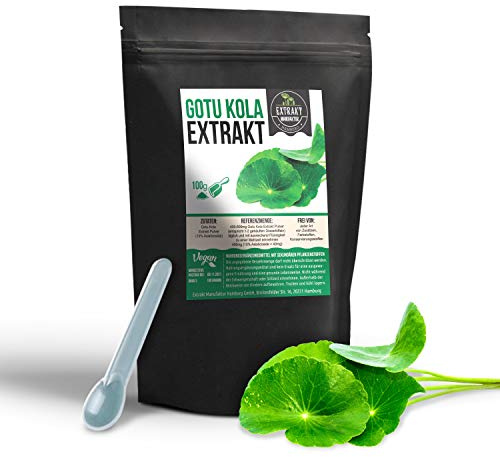 Gotu Kola Extrakt | 10% Asiaticoside | 100g Pulver | hochdosiertes Pflanzenextrakt | ohne Zusatzstoffe | vegan in Deutschland abgefüllt (Pulver 100g)