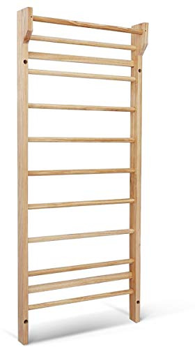 RELAX4LIFE Espaldera Gimnasio Casa de Madera Maciza de Pino con 10 Barras, Espaldera Madera de Pared para Niños y Adultos, Gimnasio Pared, Carga 150 kg, 195 x 80 x 14 cm