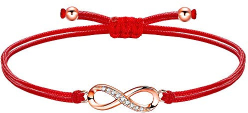 ZENI Unendlichkeitszeichen Armband Roségold für Junge Mädchen, Handgefertigtes Stoffarmband Rot Verstellbar für Damen, Geburtstagsschmuck Geschenke für Kinder